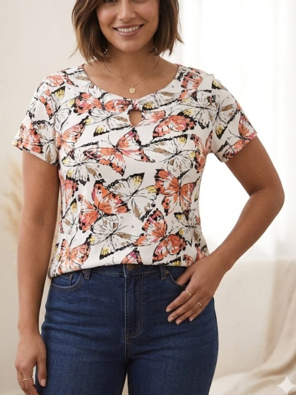 Butterfly Print Women's Rafaella Studio top 100% Cotton  Size XL